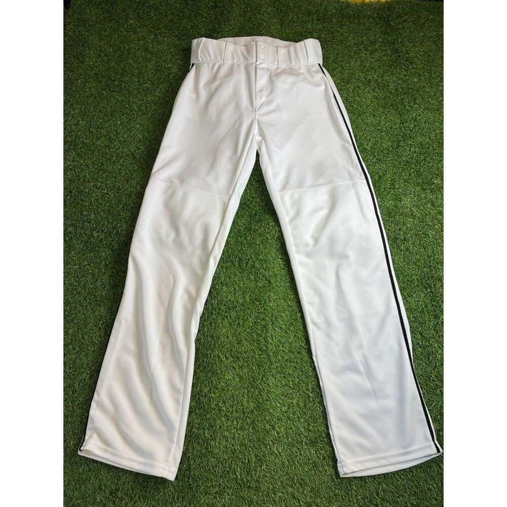 Alleson Athletic Adult Large White Baseball Pants Black Piped Open Bottom